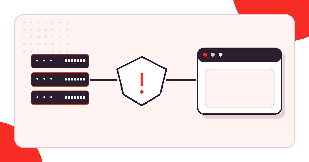 Red and white illustration of an untrusted public proxy server with warning routes and a protected private route
