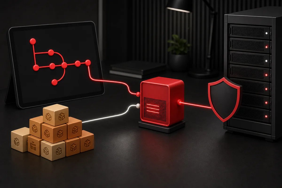 Git branch and npm package workflow routed through a secure proxy terminal