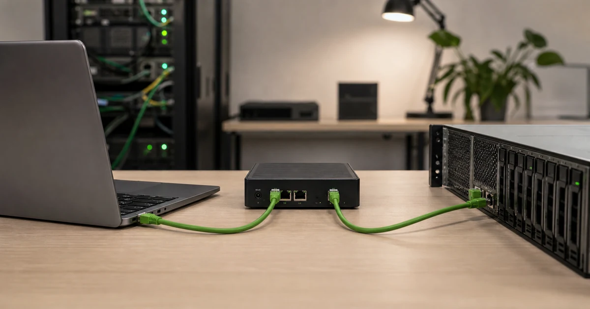Laptop connected through a proxy appliance to a destination server